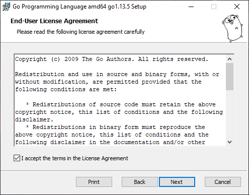 Install Golang Accept License Agreement