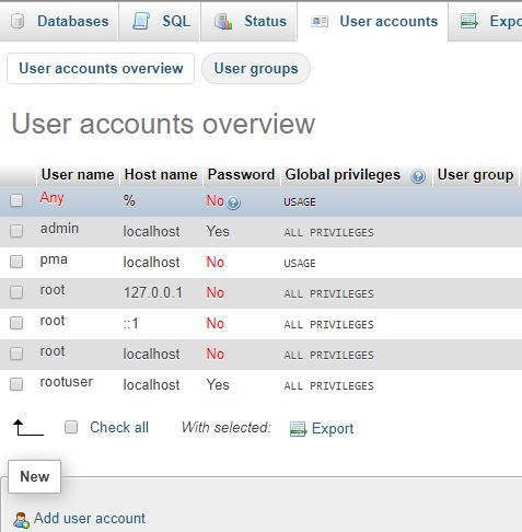 Phpmyadmin Users