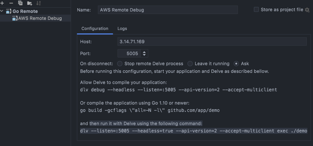 Go Remote Debug Intellij